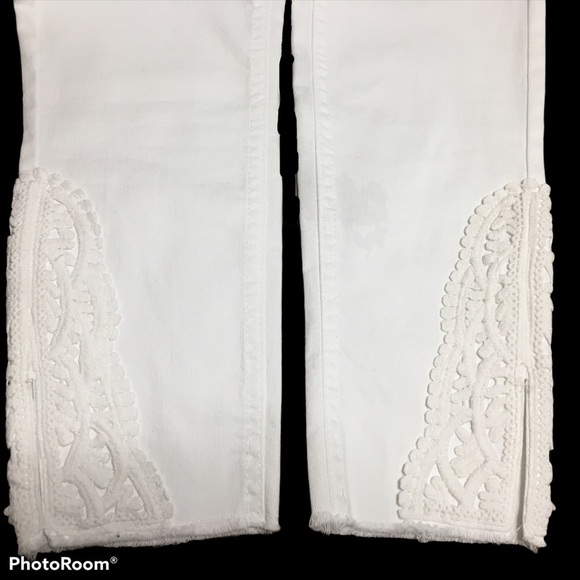 Style & Co Skinny Ankle Pant Crochet Detail Split Hem White Jeans 10P Petite 10 - Picture 10 of 16